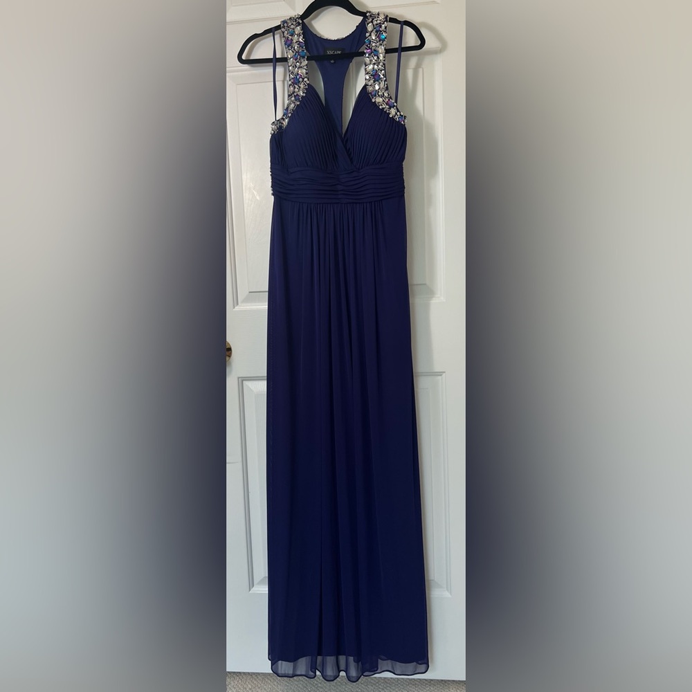 Xscape Blue-ish Purple Ruched Prom Dress